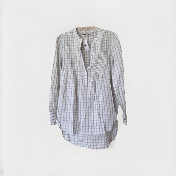 NWT LOFT Women Thin Lightweight Algodon Cotton Blouse Shimmer Multicolor Plaid M - Picture 1 of 8